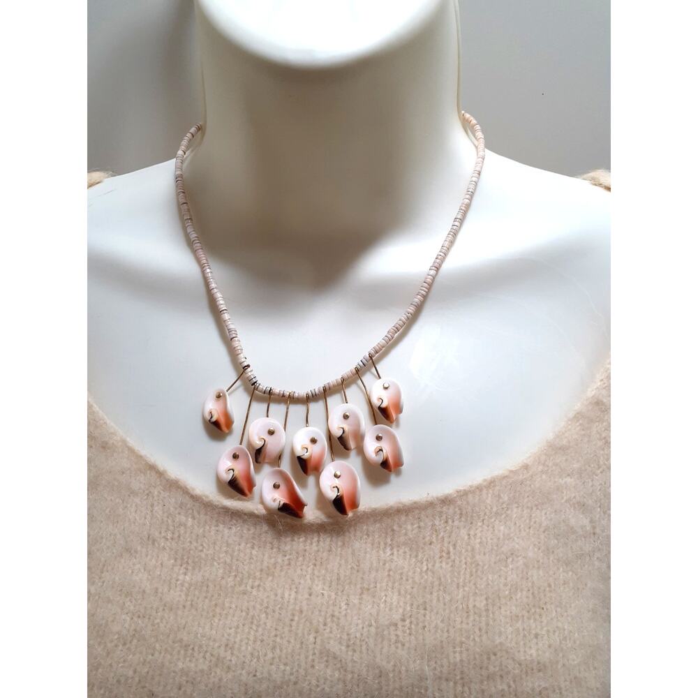 Vintage Genuine Puka Shell Spiral Dangle Shells Necklace Barrel Clasp